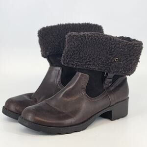Sonoma Life Style Women’s 8.5 Brown Western Ankle Boots Block Heel Fur Trim